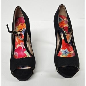 Deb Women Black Faux Suede Peep Toe Platform Mary Jane Stiletto Heels Size 8